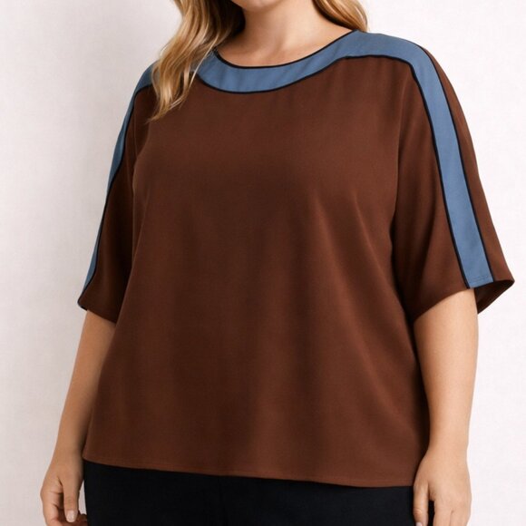 Pari Passu Tops - Pari Passu Women's Plus Size 16 Georgette Marni Top Brown Blue Luxury Blouse NWT